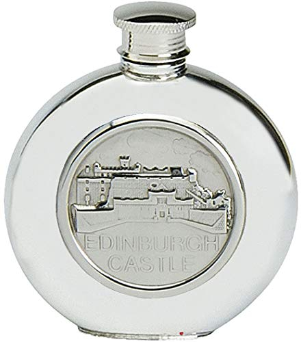 Pewter Hip Flask Edinburgh Castle Scotland Embossed Screw Top Engravable 6oz