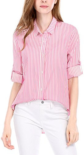 Allegra K Chemise boutonnée à Rayures Verticales pour Femmes Rose S