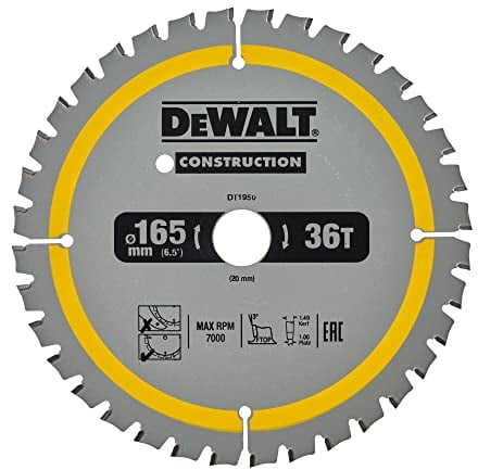 DeWalt DT1950-QZ Construction Circ Saw Blade, Yellow, 165 x 20 mm