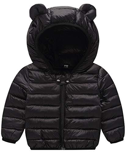 Bébé Doudoune Hiver Manteau à Capuche Enfant Duvet Veste Manches Longues Léger Blousons Noir 12-24 Mois