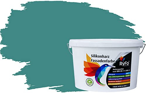 RyFo Colors Silikonharz Fassadenfarbe Lotuseffekt Trend Minttürkis 10l - bunte Fassadenfarbe, weitere Grün Farbtöne und Größen erhältlich, Deckkraft Klasse 1