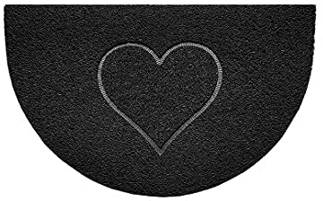 Nicoman Embossed Halfmoon Half Circle Door Mat Dirt-Trapper Jet-Washable Doormat 70x44cm (Black, HEART Shape) - Use Outdoor ONLY