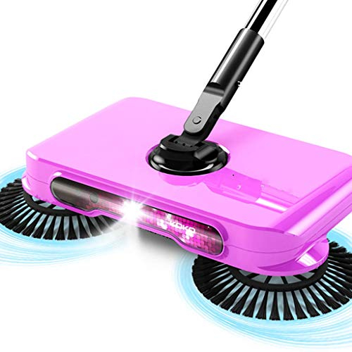 Escoba NLIAN Barredora Manual, Empuje Manual De 360 Barredora Automática con Luz Incluye Recogedor Papelera for Baldosas De Mármol Y Madera Dura (Color : Purple)