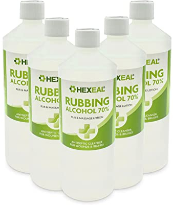 Hexeal 70% Rubbing Alcohol 5L – 5 x 1L Bottle of Lab Grade Isopropyl Alcohol 70% / Isopropanol – Cleaning Fluid, Disinfectant & Solvent for Paint Thinning – Degreaser & Sanitiser