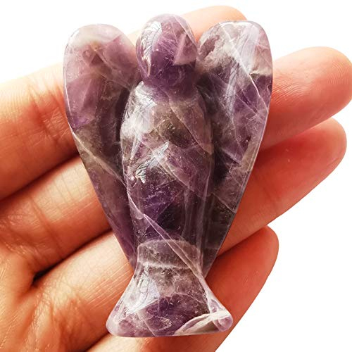 Lovionus89 Natürlich Amethyst Wächter Engel Statue, Handgeschnitzt Stein Heilung Kristall Tasche Figuren Dekoration, 5CM