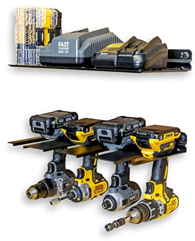 StoreYourBoard Electric Drill Storage Rack Shelf, Holds 4 Drills, Hanging Wall Mounted Organizer for Garage, Home, Workshop, Shed