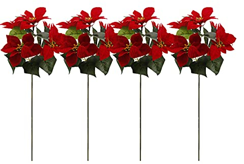 FGYZYP Künstlicher roter Weihnachtsstern, Blumenstrauß, 35,6 cm groß, künstlicher Samt, Weihnachtsstern, Dekoration, für Innen- und Außenbereich, 4 Stück