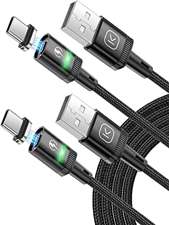 Kuulaa Cable Magnético USB C, Cable de carga rápida 3 A, trenzado con LED Light Magnetic USB cable de carga para dispositivos tipo C (1m +1m)