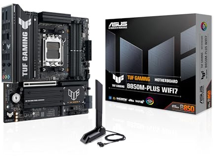 ASUS TUF Gaming B850M-PLUS WIFI7 Mainboard Sockel AMD AM5 (Micro-ATX, DDR5, PCIe 5.0, 3X M.2 Slots, Realtek 2.5Gb Ethernet, Rear USB 20Gbps Typ-C, Front USB 10Gbps Typ-C)
