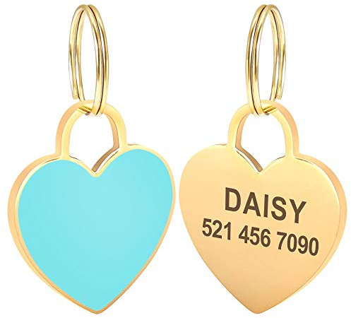 LIANYG Hundemarke 2 stücke Herzform Dog id Tag personalisierte Hunde Katzen Namensschild Tags Anti-Lost Name Platte Gravur Hund Zubehör Rosa 641 (Color : Blue, Size : Samll)