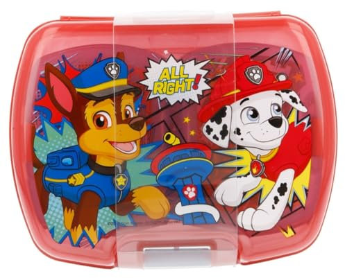 ALMACENESADAN Sandwichera rectangular multicolor; producto de plástico reutilizable; libre de BPA; dimensiones interiores 16,5x11,5x5,5 cm (Patrulla)