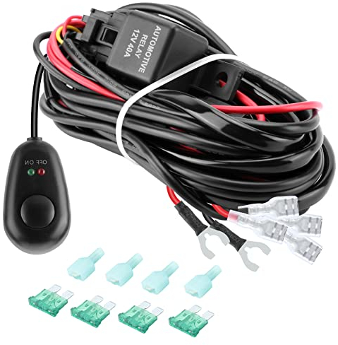 Kraumi 300W Câblage à barres lumineuses LED Faisceau de Fil avec 12V 40A Relais 3 fusible et Interrupteur, 2 phares peuvent être connectés, pour SUV ATV et Camion Tout-terrain