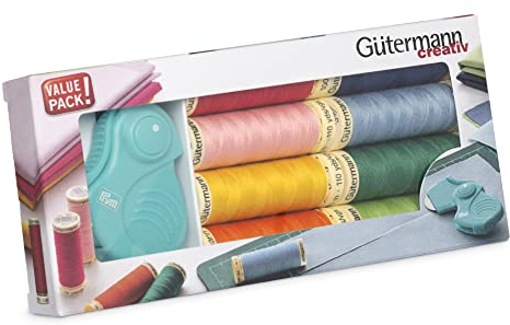Gütermann creativ Nähfaden-Set mit 8 Spulen Allesnäher 100 m in bunten Farben + ein Klapp-Rollschneider von PRYM
