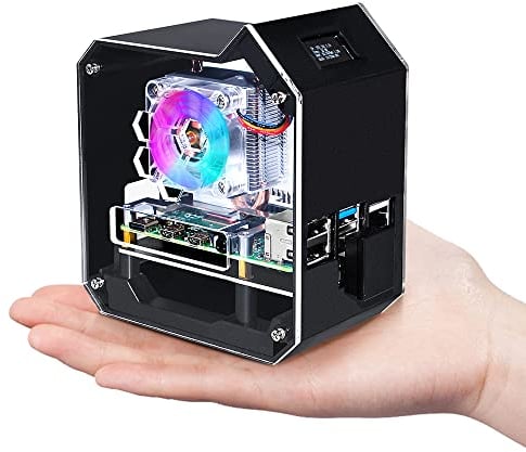 GeeekPi Raspberry Pi Mini Tower NAS Kit,Ice Tower Cooler with PWM RGB Fan,M.2 SATA SSD Expansion Board, GPIO 1 to 2 Expansion Board for Raspberry Pi 4 Model B 8GB/4GB/2GB/1GB