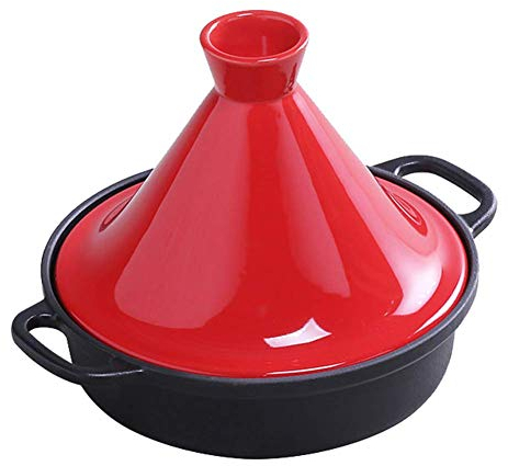 Casseruola con coperchi Pentola per tajine in ghisa da 20 cm, pentola per tajine con Base in ghisa Smaltata e Coperchio a Forma di Cono (Rosso)