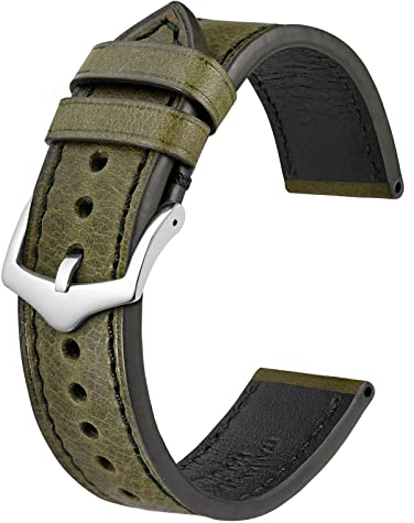 BISONSTRAP Uhrenarmband aus Italienischen Leder, Armband aus Öl Wachs Kalbsleder, 20mm, Olivgrün
