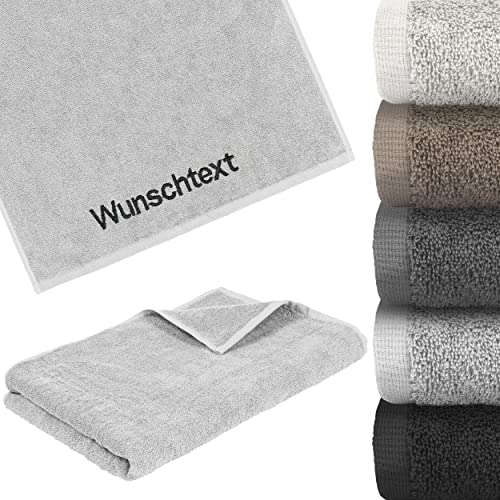 LIQUISIGN Saunatuch mit Name Wunschtext Bestickt | Personalisiertes Handtuch 70 x 200 cm | Saunatuch kuschelig aus 100% Baumwolle | Platingrau