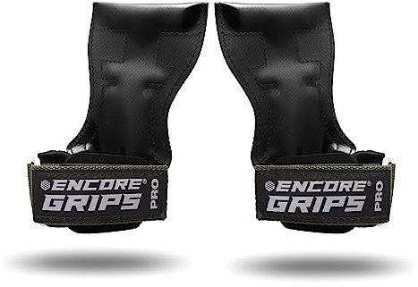 Encore Grips® Zughilfen für Krafttraining Fitness Bodybuilding Gewichteheben Kraftsport Lifting, mit Handgelenk Handbandage Gewichte Training Handschuhe Griffe Gym Equipment (Army Grün, S)