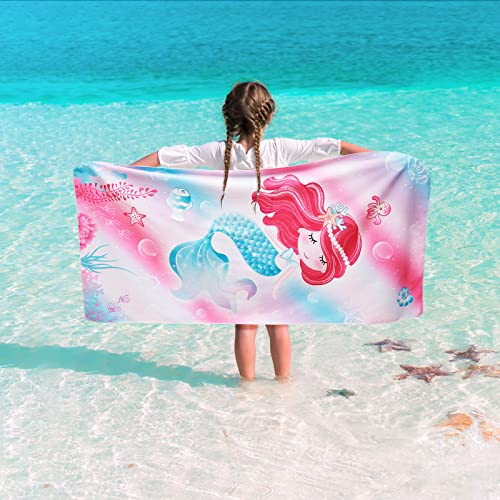 WERNNSAI Meerjungfrau Strandtuch Für Kinder, 76 X 150 cm Sandfrei Handtücher Für Mädchen, Kinder Schnell Trocknend Badetuch,Ultra Saugfähig Superweich Stranddecke Pool Reisen Schwimmen Duschtuch