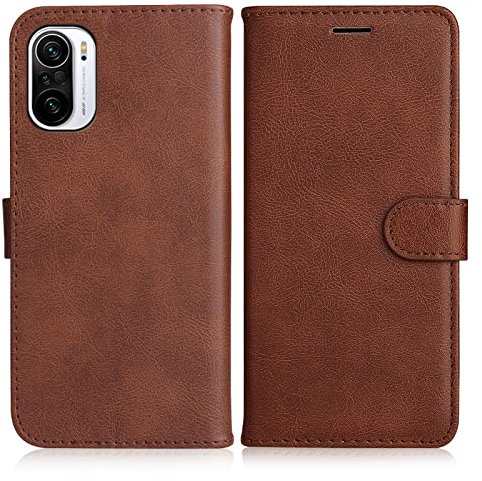 DENDICO Hülle für Xiaomi Poco F3 / Xiaomi MI 11i / Redmi K40 / Redmi K40 Pro, PU Leder Brieftasche Handyhülle, Flip Tasche TPU Schutzhülle mit Kartenfach für Xiaomi Poco F3 / MI 11i, Braun
