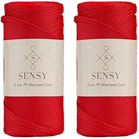 2 Garnstrange Sensy Premium 2 mm 230 Meter Polyester-Seil, 100% Polypropylen-Kordel Makramee 2 mm Häkeltasche Seil Häkelgarn Geschenk für Strickwaren (Rot)