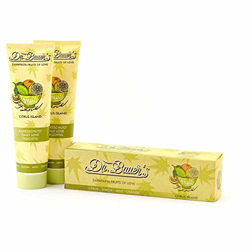 Dr. Bauer's Fruits of Love Citrus Island Zahnpasta, Zahncreme, 2er Pack | mit tollen Geschmacksrichtungen