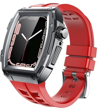BUDAY Kit de modificación para Apple Watch Band Case 45mm Metal Rubber Strap Accesorios para iWatch Series 7 6 SE 5 Aleación de aluminio Lujo, 44MM, Agate