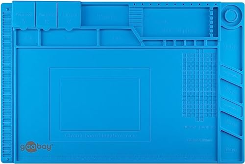 goobay Magnetische Silikon Lötmatte/Geruchsfreie Arbeitsunterlage/Löten, Reparieren und Basteln/Rutschfeste Hitzebeständige Arbeitsmatte/Integriertes Lineal / 45cm x 30cm / Blau / 61670
