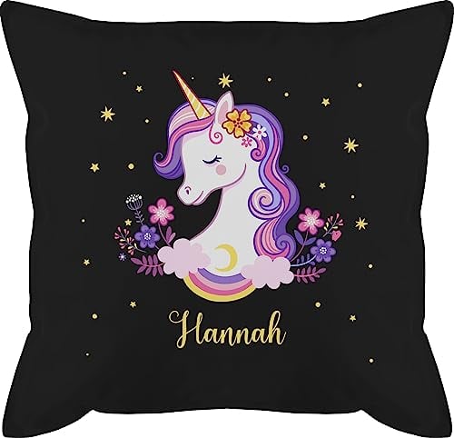 Kissen 50x50 - Einhorn Geschenk Einhörner I Unicorn - 50 x 50 cm - Schwarz - mädchen einhornkissen Unicorns Name kopfkissenbezug Baumwolle personalisierte einhörnern with Cushion personalisiertes