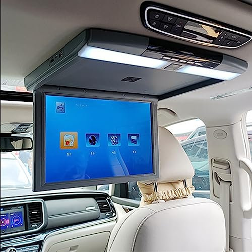 Potow 17.3 Inch HD Wide Screen Car Overhead Roof Mounted Monitor, Ultra-Thin Flip Down TV for Cars, Support FM/IR/USB/SD/HDMI Input, Grey