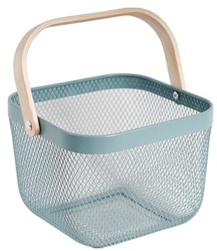 SANHSEHOME Metall Mesh Stahl Korb Garten Ernte Korb für das Sammeln von Gemüse Quadratische Drahtkorb mit Griff Storage Organizer Multifunktionale Obst Korb Bin für Küche Bad Picknick (Quadrat Blau)