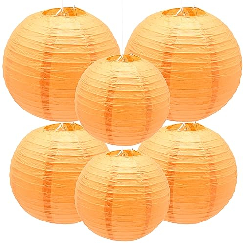Yosawo 6 Stück Papierlaterne Laterne Deko Orange rund Lampenschirm für Party Garten Hochzeit Geburtstage Dekoration( 8 10 12/Orange)