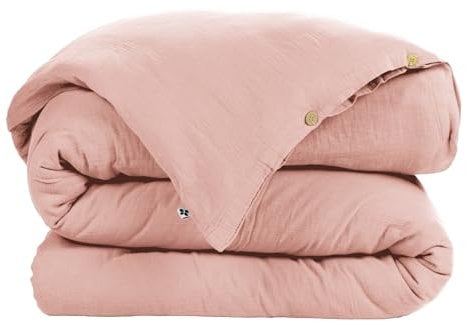 DOCK AVENUE Housse de Couette Gaze de Coton 240 x 220 cm Gaia Coloris Rose pêche