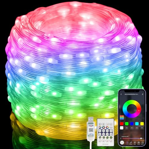 Electight 20M Intelligent RGB Guirlande Lumieuse avec Télécommandes [Étanchéité], USB Guirlande Lumineuse Multicolore, pour Décoration Intérieure/Extérieure, Noël, Halloween, Mariage, Fêtes