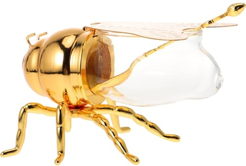 Luxshiny Pot De Miel En Forme D'abeille Pot De Miel En Verre Distributeur De Sirop Pot À Condiments En Cristal Pot À Huile Épices Porte-Sucre Bol Jolie Statue D'abeille Pour La