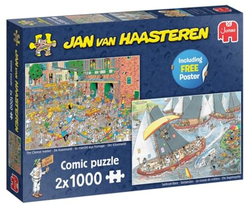 Jumbo Spiele 1110100037 Jan Van Haasteren Der Käsemarkt + Die Segelregatta 2x1000 Teile Puzzle