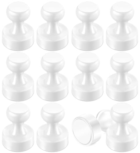 Fridge Magnets, 12 Pack Strong Magnets Magnetic Push Pins, 12 x 16 mm Small Round Magnets for Whiteboard, Crafts, Photo, Map, Office, Mini Magnets (White)