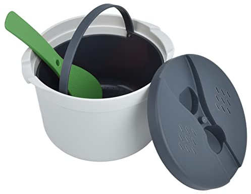 Olla Arrocera para Microondas de 2L, Olla Humeante de Calidad Alimentaria, Utensilios de Cocina para el Hogar (GREEN)