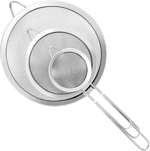 Lot de 3 passoires en maille extra fine avec poignée en acier inoxydable pour cuisine, riz, jus, quinoa, nourriture, farine