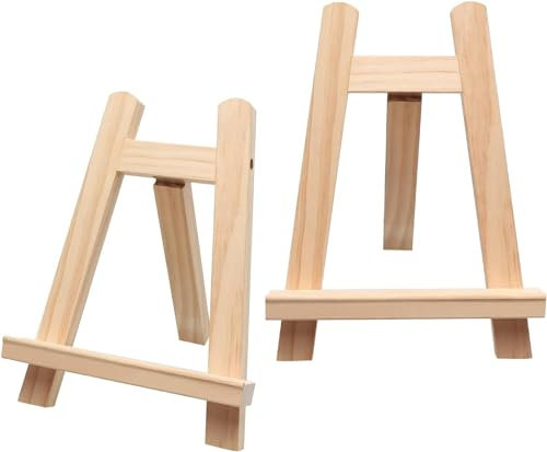Lot de 2 mini chevalets en bois pour tableaux, tableaux, peinture, présentoirs (art déco) (Wood color, 15x20cm)