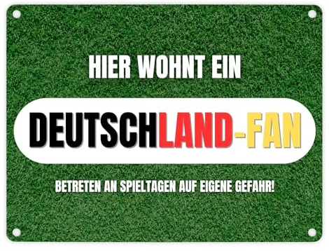 Hier wohnt ein Deutschland-Fan Metallschild in 15x20 cm mit Spruch Betreten auf eigene Gefahr Perfekt für jeden Deutschland-Fan Fussball-Liebhaber EM 2024 WM National Mannschaft