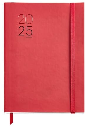 Miquelrius - Kalender 2025, Jahresplaner, 155 x 213 mm, Wochenansicht, flexibler Einband aus genähtem Kunstleder, Papier 80 g/m², Katalanisch, Englisch und Portugiesisch, Rot