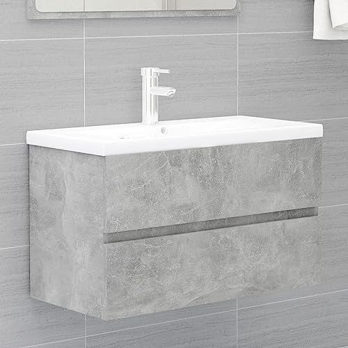 TREISL Muebles de baño gris cemento 80 x 38,5 x 45 cm de aglomerado mueble bajo lavabo espacio adicional armario de baño aspecto ordenado mueble lavabo robusto muebles multifuncionales