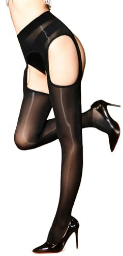 GOCBOBO Calza Collant Sexy Donna 8 Den Morbido Comodo Lucido Collant a Vita Alta Nero