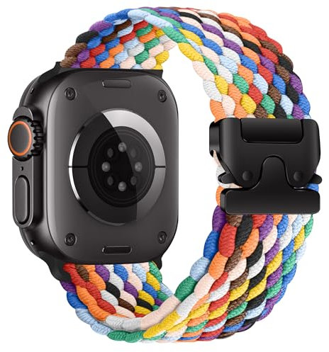 MroTech Compatible con Correa Apple Watch Ultra 49mm 46mm 45mm 44mm, Trenzada Estirables Elásticos Correa Repuesto Nylon Band Compatible para Apple Watch Ultra2 Serie 10 9 8 7 SE 6 5 4 3 2 1,Iridizenz