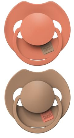 LOVI Prime Beruhigungssauger Silikon Schnuller dynamisch, BPA-frei, antiallergisch, unterstützt Saugreflex, mit Sterilisationskapsel, 2 Stück (Granola/Orange, 6-18 m)
