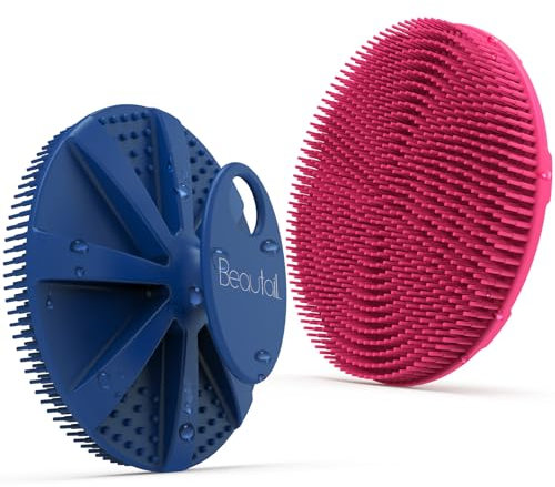 Silicone Body Scrubber 2 Pack, BEAUTAIL Shower Bath Scrubber, More Hygienic Than Traditional Loofah, Lather Nicely, Gentle Exfoliating Brush for Women Men Baby Sensitive Skin, Blue+Rose