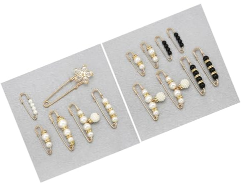 14 Stück Serie-Clips, Sicherheitsnadeln, weiße Perle, Brosche, Kleid, Klammer, Hut, Schal, Nadel, Strass, Emaille, Broschen