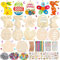 396 Stück Ostern Bastelset Kinder, Holzanhänger Ostern zum Bemalen, Ostern Anhänger Holz, Ostern Basteln Kinder, Ostern Holz Bemalen, mit Aquarellstift, Glocke, Strass, Auge, Pompoms, Seil
