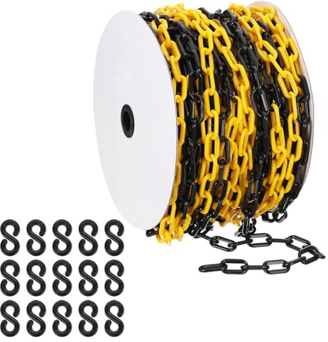 PATIKIL Gelb/Schwarze Kunststoffkette, 164 ft 6mm Absperrkette Sicherheitsbarriere Große Gliederkette Lang für Warnsicherheit Parkplatz, Personenkontrolle Baustelle Absperrung Von Flächen